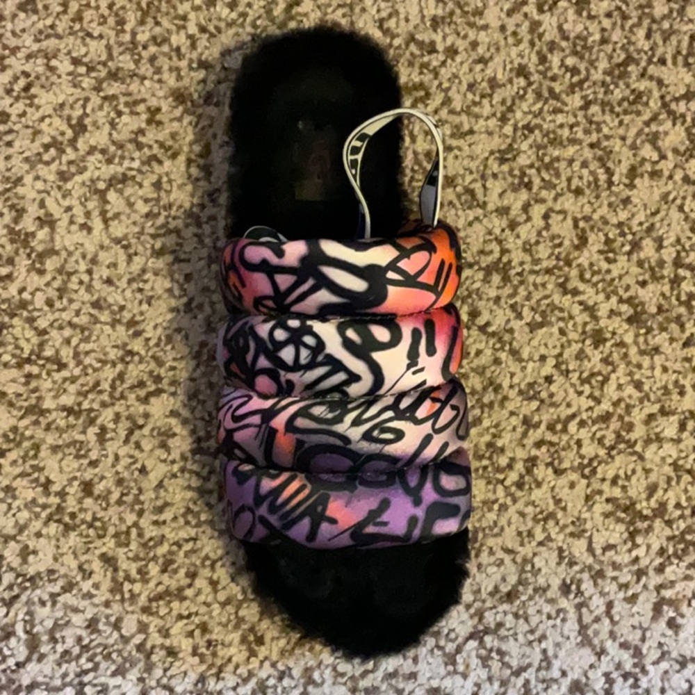 Multicolor UGG puff slides